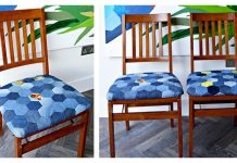 Hexagon Denim Patchwork Chair Seat Pad Free Sewing Pattern