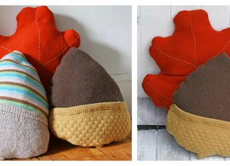 Upcycled Sweater Acorn and Oak Leaf Pillow Free Sewing Pattern