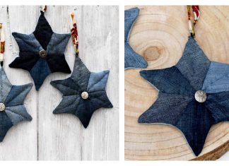 Upcycled Patchwork Denim Quilted Star Christmas Ornament Free Sewing Pattern