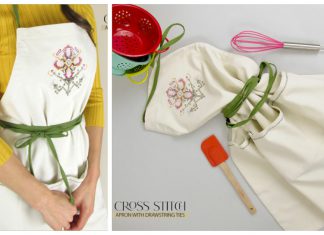 Cross Stitch Apron with Drawstring Ties Free Sewing Pattern