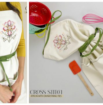 Cross Stitch Apron with Drawstring Ties Free Sewing Pattern
