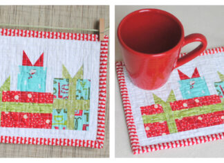 Mini Merry Gift Boxes Mug Rug Free Sewing Pattern